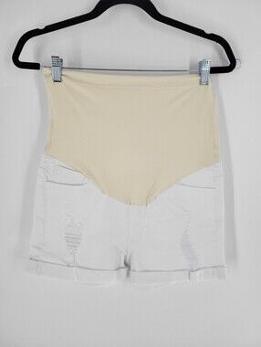 Pinkblush Maternity Full-Panel White Denim Shorts Size L